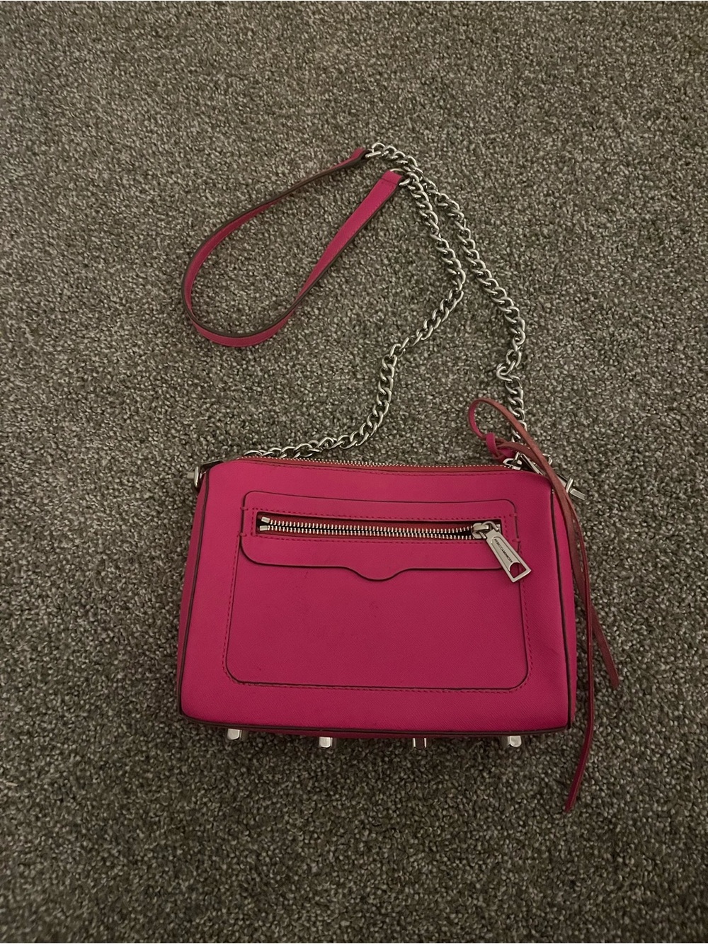 Rebecca Minkoff Hot Pink Leather Crossbody with Silver Chain